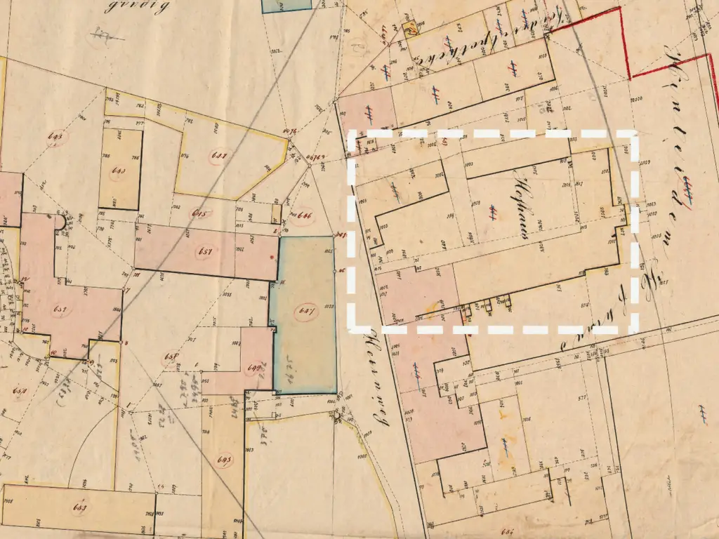 historische karte mit markiertem bereich fuer parkplatz in gedern