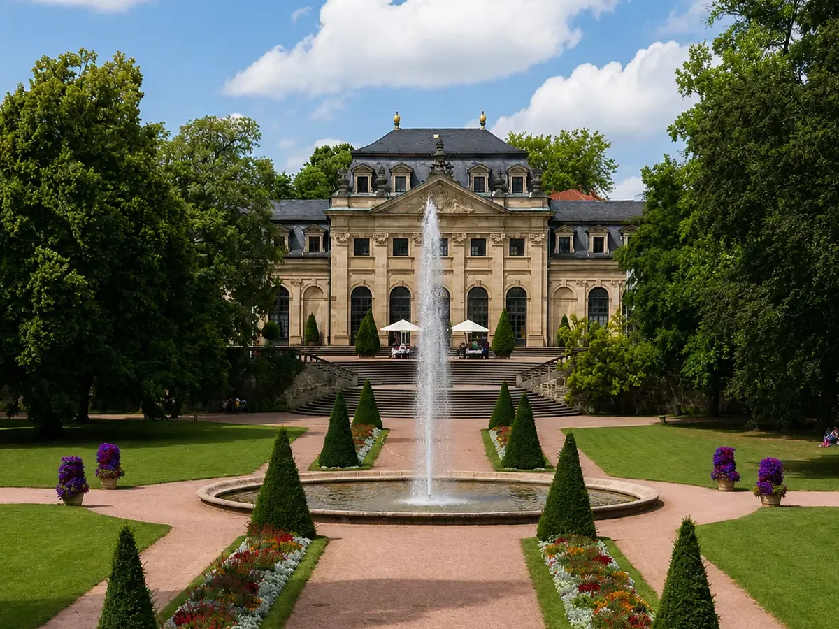 Maritim Hotel am Schlossgarten Fulda mit barockem Schlossgarten, Springbrunnen und historischer Orangerie
