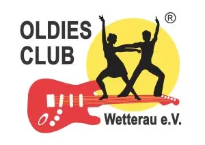 Logo des Oldies Club Wetterau e. V. mit stilisierter roter E-Gitarre und tanzendem Paar vor einer gelben Kreisfläche.